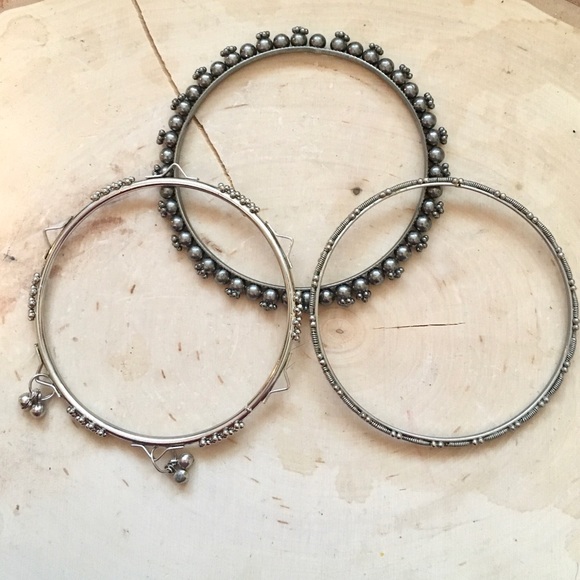 Silver Bangle Boho Bracelets Set - Picture 1 of 4